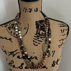 Leopard Print Beaded Necklace and Earrings